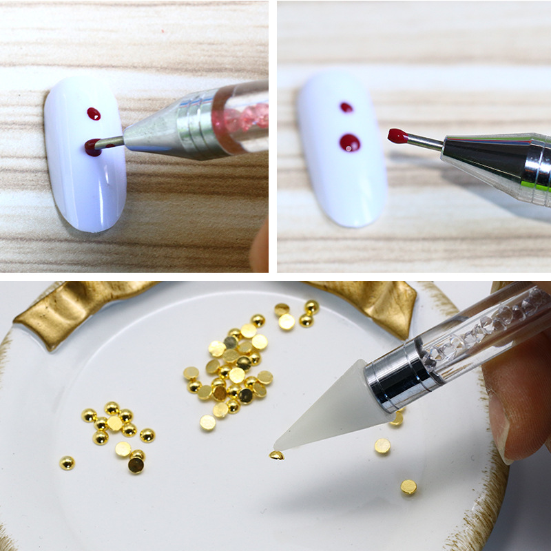 Nail art tools: Double-headed crystal dot pen, hook needle, nail art dot drill pen, crayon, sticky drill pen, dual-purpose pen Application Scenario
