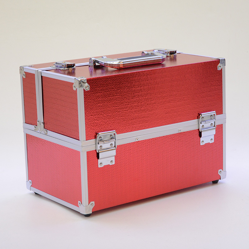 New bright color PU cosmetic case Aluminum portable makeup case with two layers and double opening beauty tattoo case Nail tool makeup case