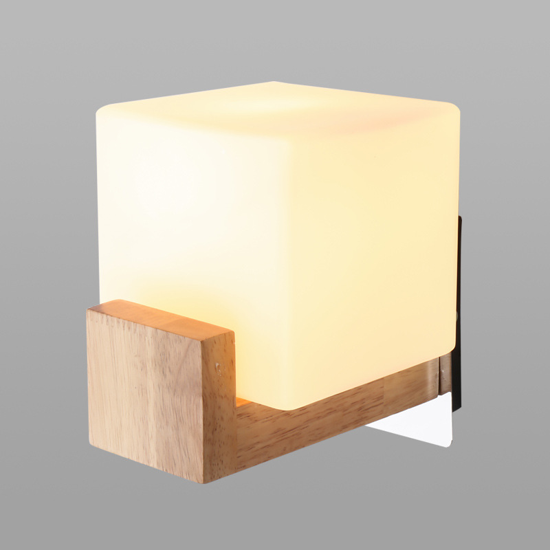 Nordic Japanese wood art bedside lamp E27 wall lamp LED simple square