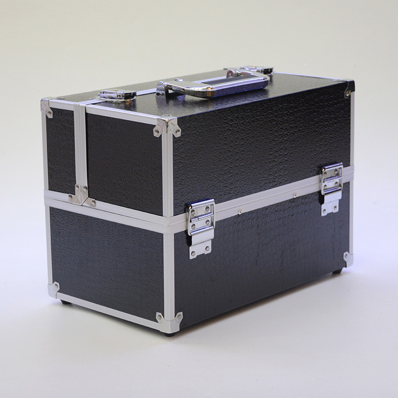 The new bright color PU cosmetics box aluminum portable cosmetics box on the second floor double open beauty tattoo box manicure tools