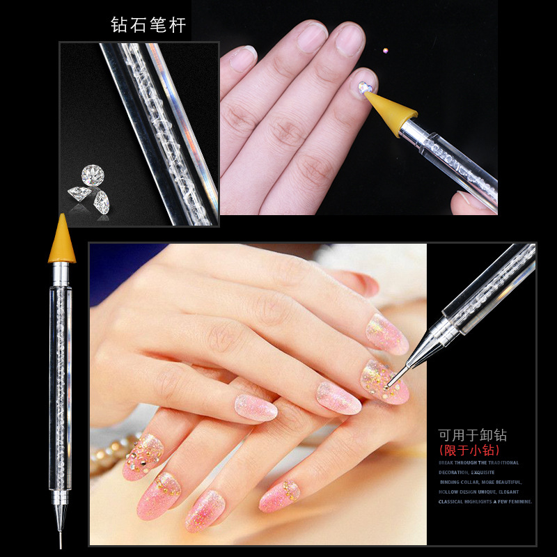 Nail art tools: Double-headed crystal dot pen, hook needle, nail art dot drill pen, crayon, sticky drill pen, dual-purpose pen Specification image