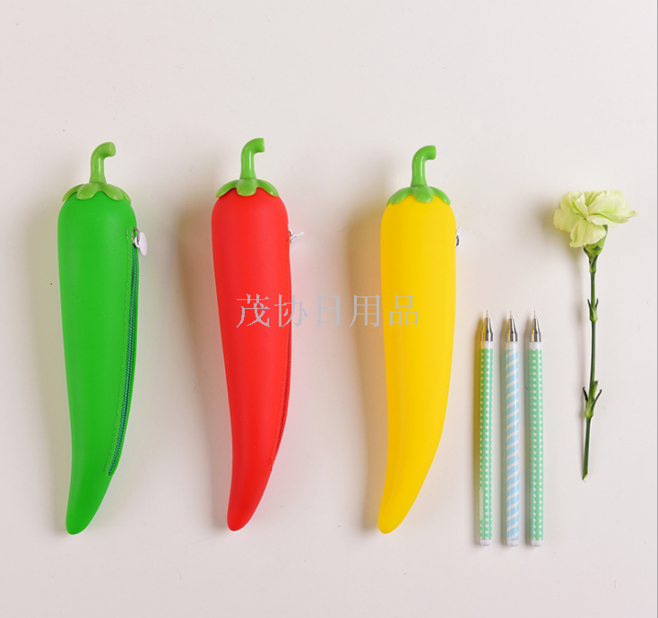 Silicone shaped pen bag cute pepper pencil case student stationery bag