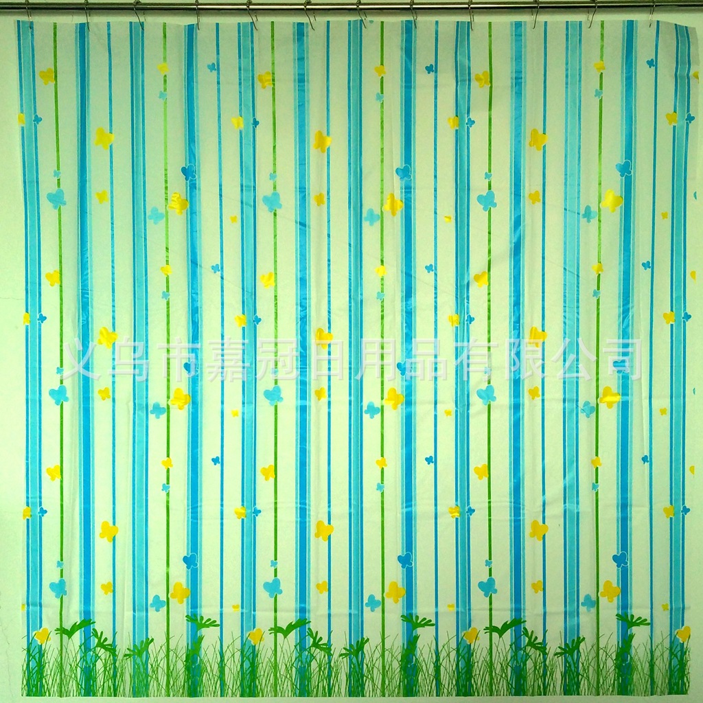 欧式浴室日用品 花边精装蓝色蝴蝶碎花PEVA浴帘 环保浴室帘