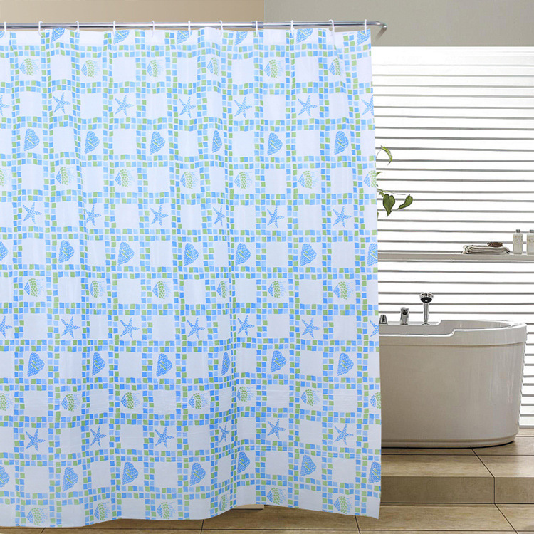 Seafloor world checkered starfish printed PVC shower curtain waterproof, mildew proof, environmental protection, no smell