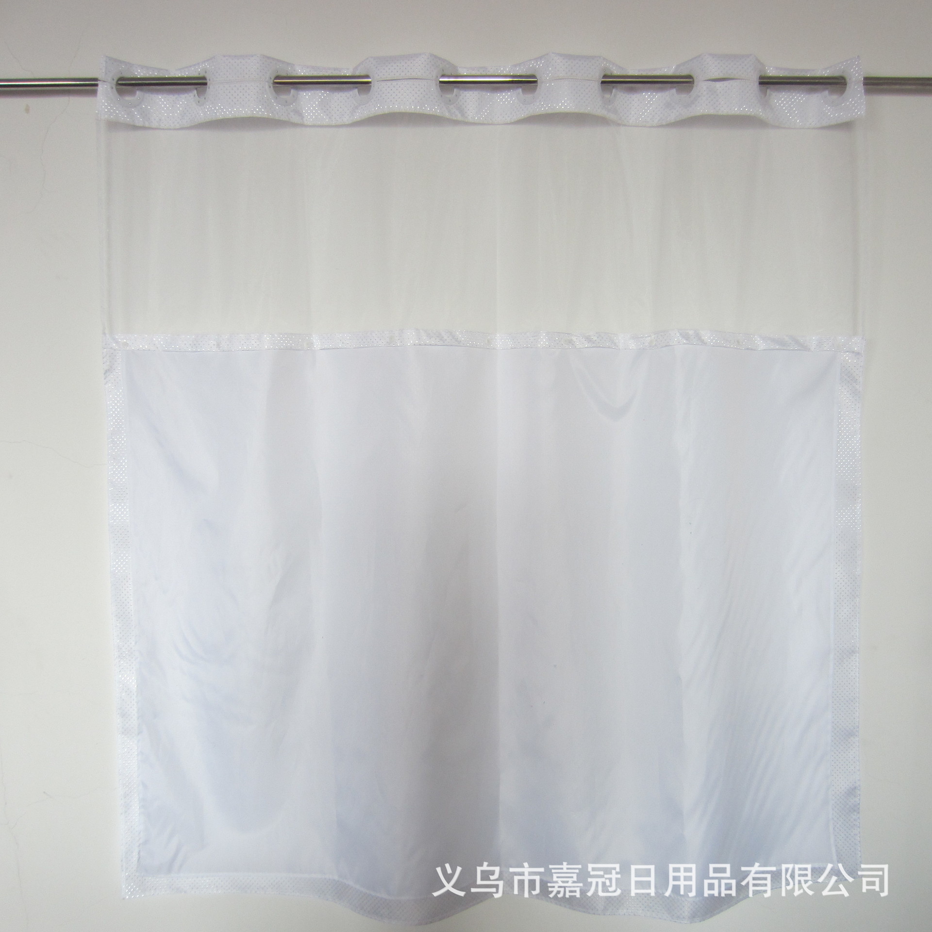 定制酒店钻石纹浴布帘双层可拆卸涤纶网纱拼接白色大环浴帘