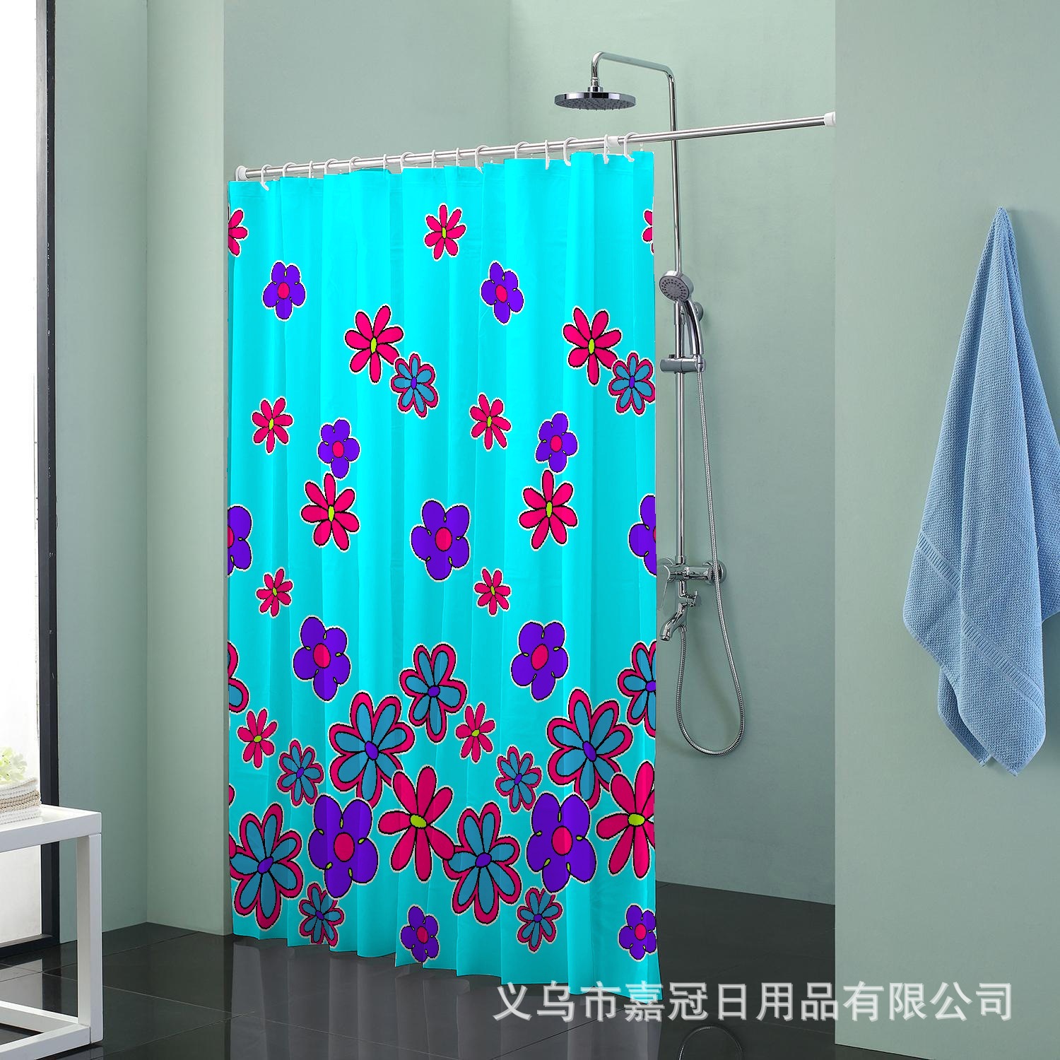 欧式田园彩色印花图案涤纶浴帘防水加厚防霉