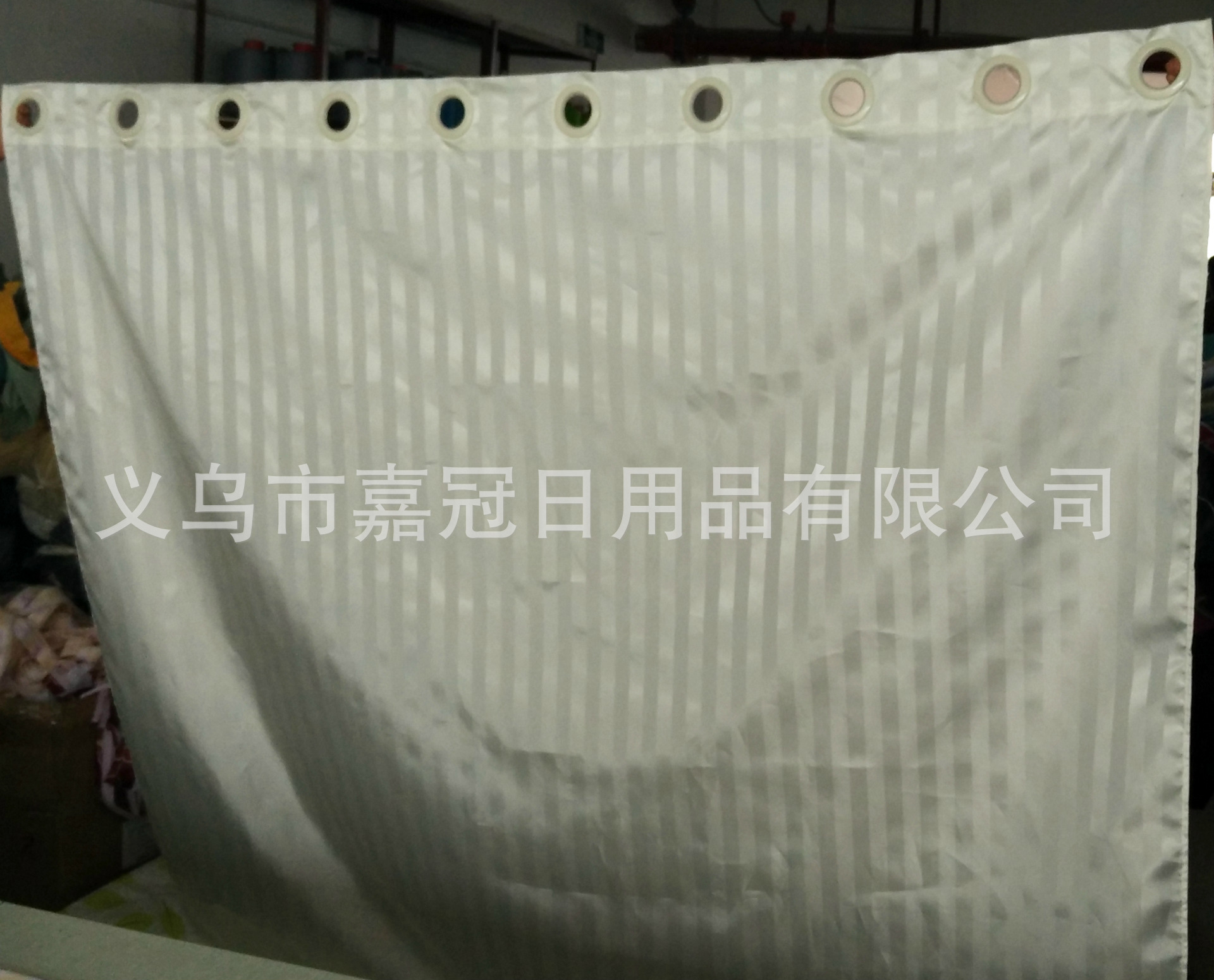 高档酒店定制浴帘布阴阳条白色涤纶条纹大环浴帘淋浴帘子