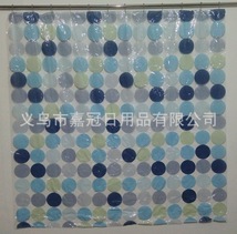 厂家外贸出口欧式精装蓝色圆圈印花透明PVC浴帘防水防霉