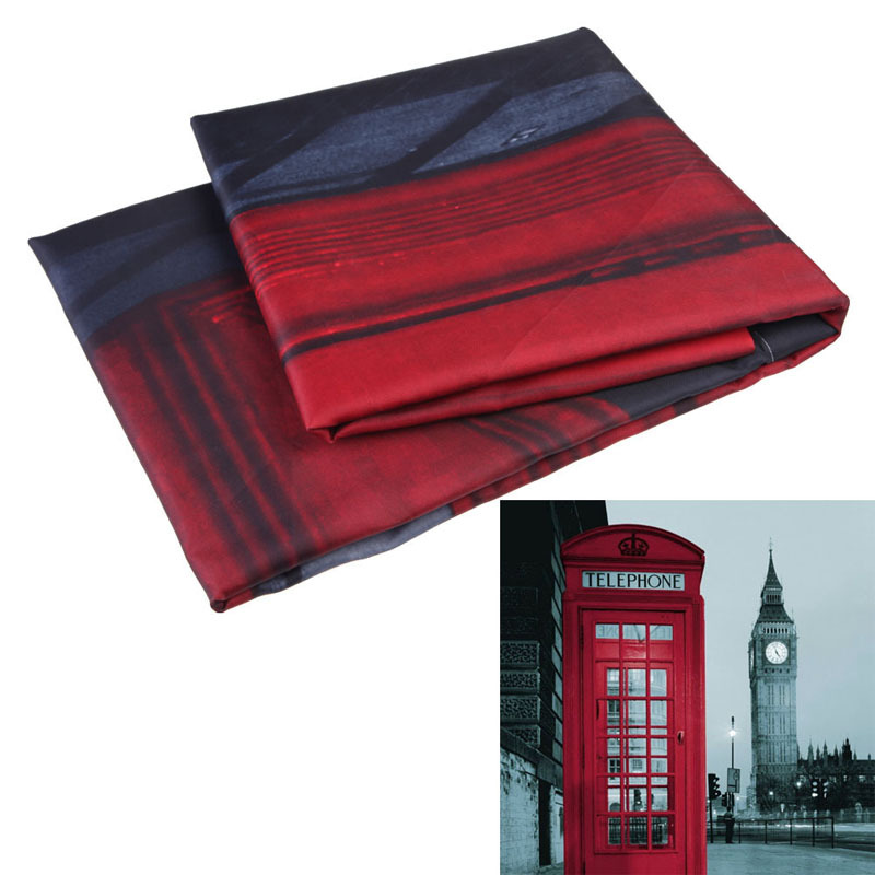 欧式伦敦街道复古红色电话亭涤纶浴帘防水加厚环保详情图3