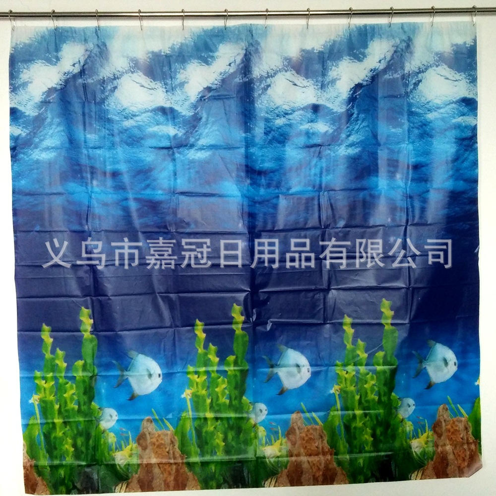 The blue underwater world Marine biological printed PEVA bath curtain is environmentally friendly and thickened