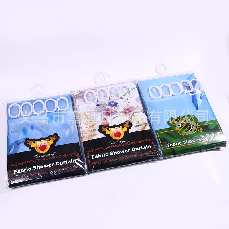 海洋系列海豚跳水涤纶浴帘花边防水加厚防霉送浴帘环