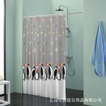 创意企鹅雪花印花图案 涤纶浴室帘布 防水隔断厂家批发