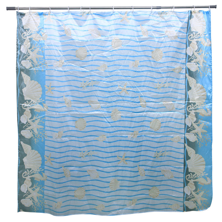 贝壳图案涤纶浴帘金属铜扣眼尺寸可定做