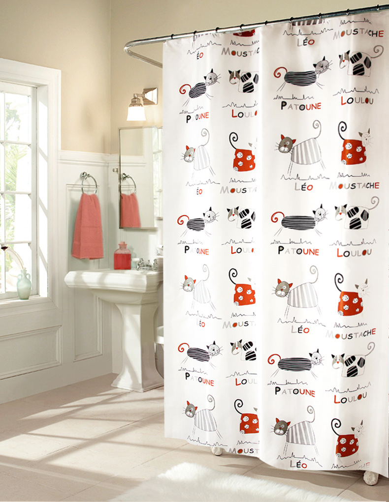 European and American fashion cartoon naughty cat PEVA shower curtain environmental protection thickened shower curtain