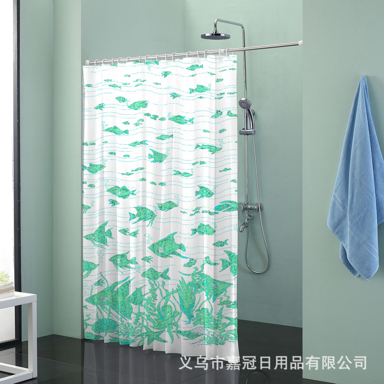 海底生物图案印花 涤纶浴帘 防水加厚防霉 厂家外贸订做出口