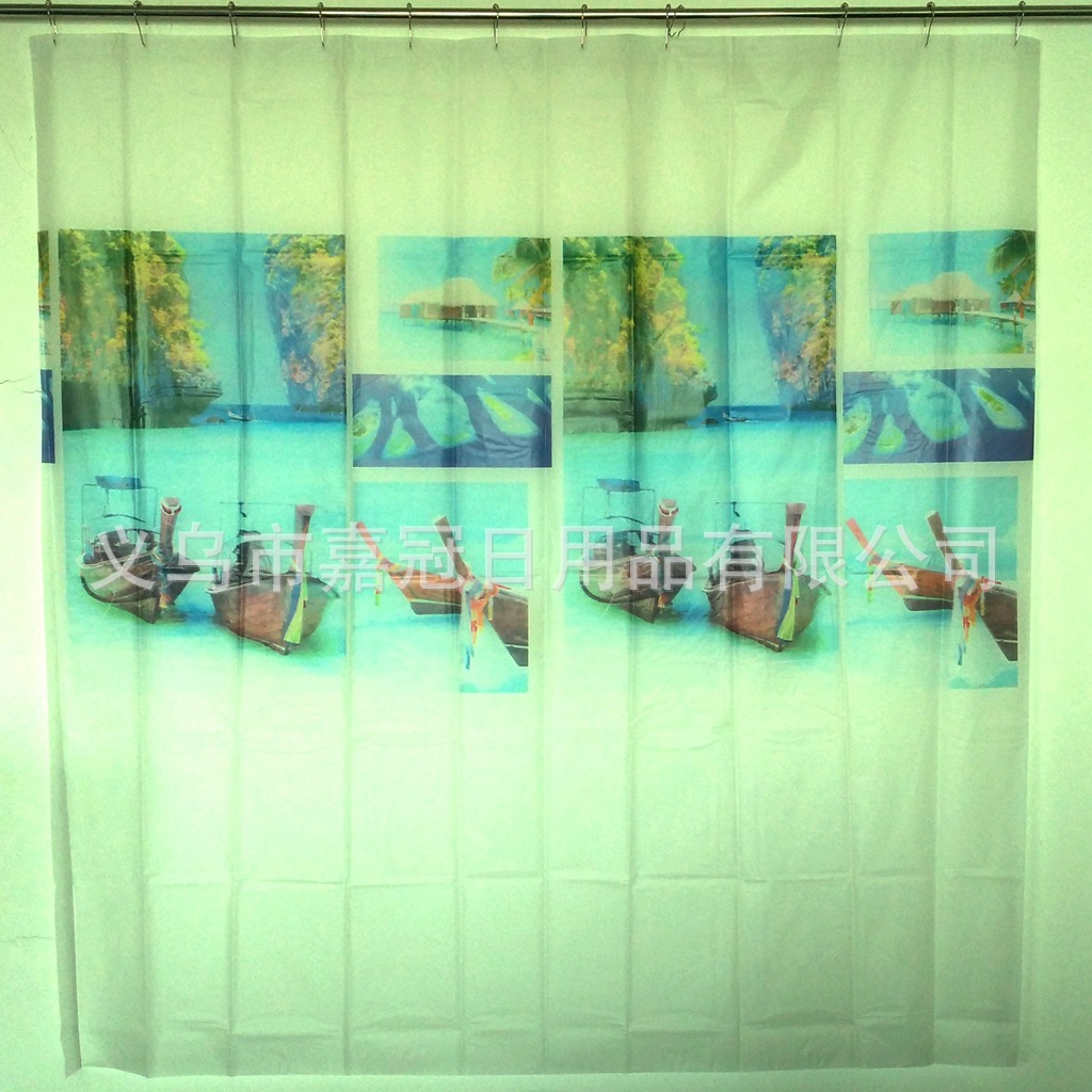 海洋沙滩风景印花浴室帘 PEVA透明浴帘 加厚专业定制批发