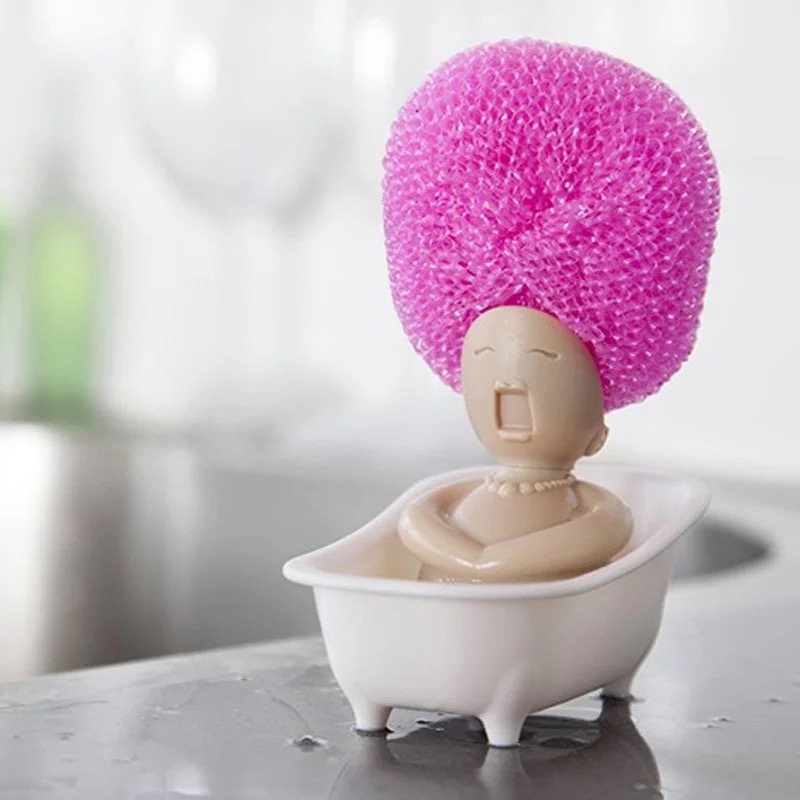 浴缸美女厨房洗碟沥水架创意厨房海绵钢丝球擦收纳 钢丝球收纳架产品图