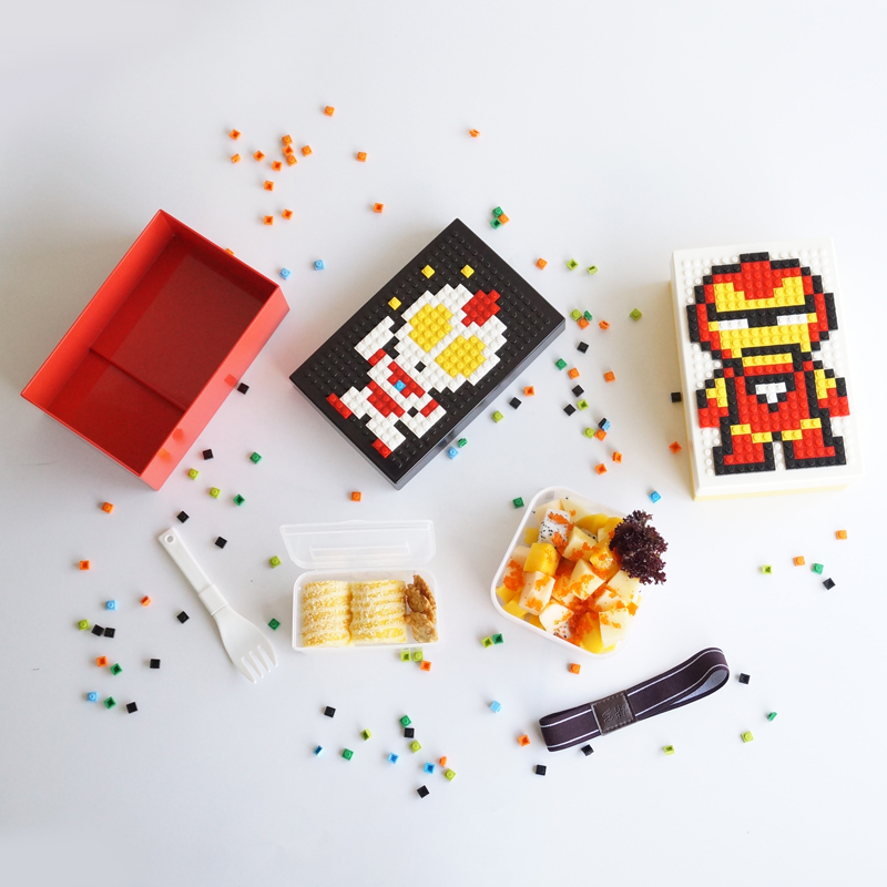 创意乐高DIY积木饭盒像素小颗粒长方形便当盒可微波益智塑料餐盒