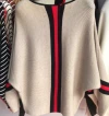 Foreign trade Day single vertical stripe contrasting color loose pullover sweater, women's short bat-sleeve knitted sweater Application Scenario