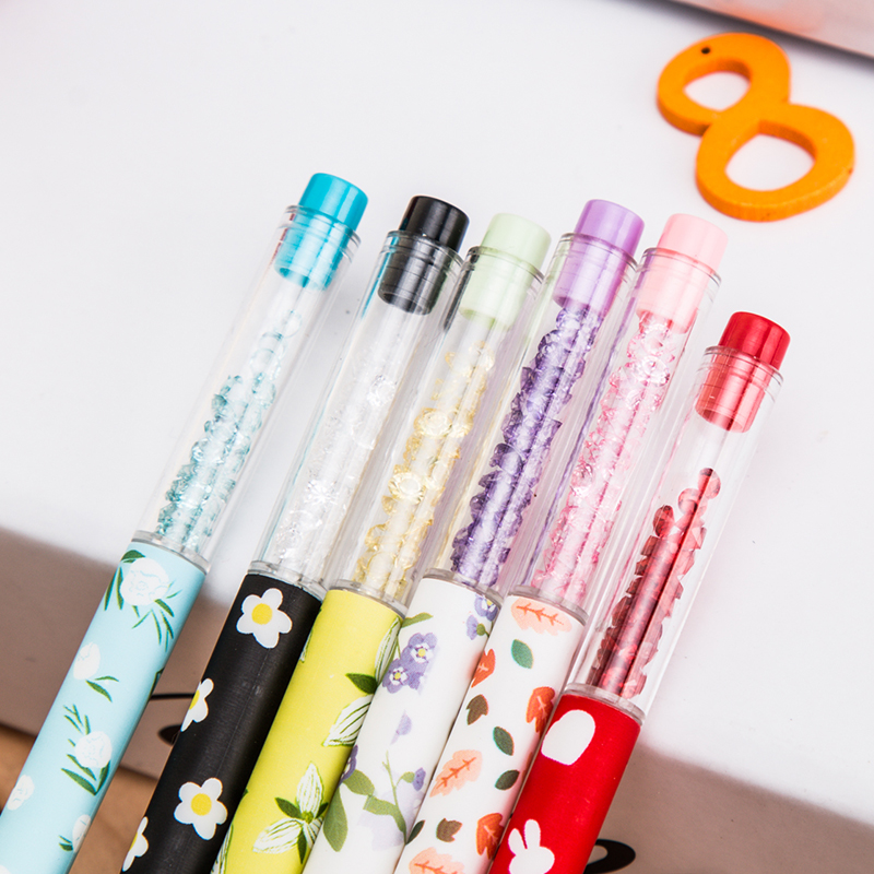 Creative office supplies Cute floral Unisex Pen Small Fresh Signature pen with Drill pen Student prizes
