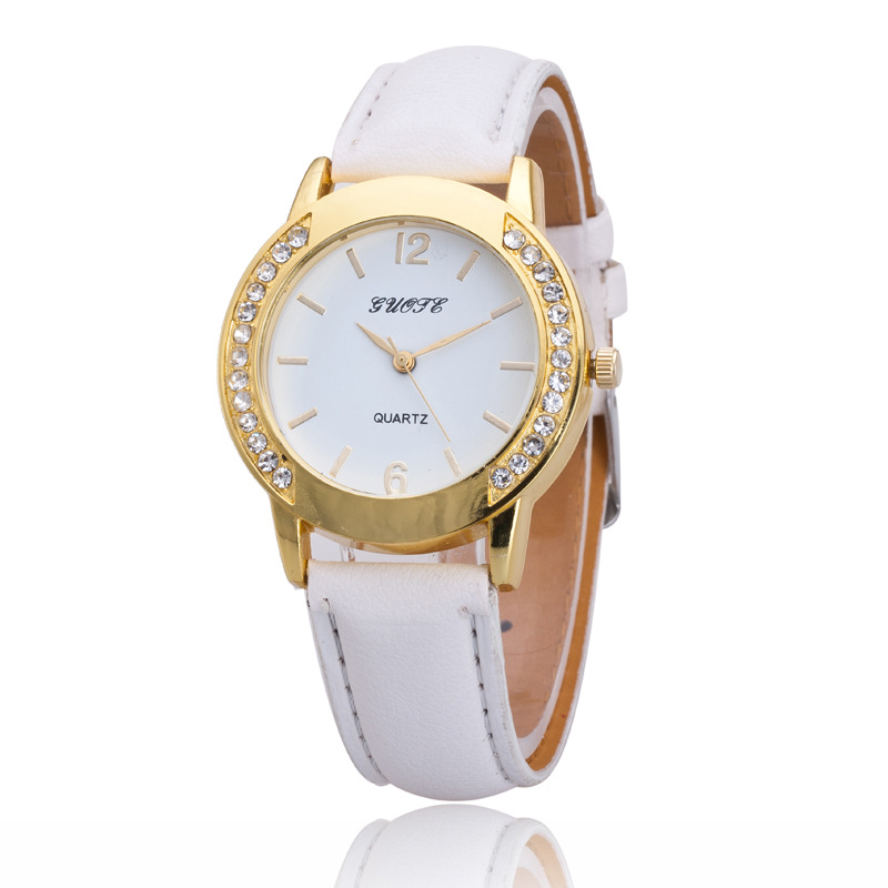 GUOTE正品简约休闲皮带圆形双排钻石英腕表女情侣手表学生包邮细节图