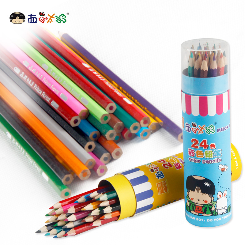 韩版彩色铅笔六棱木质笔杆彩铅定制24色桶装儿童绘画涂鸦画笔批发