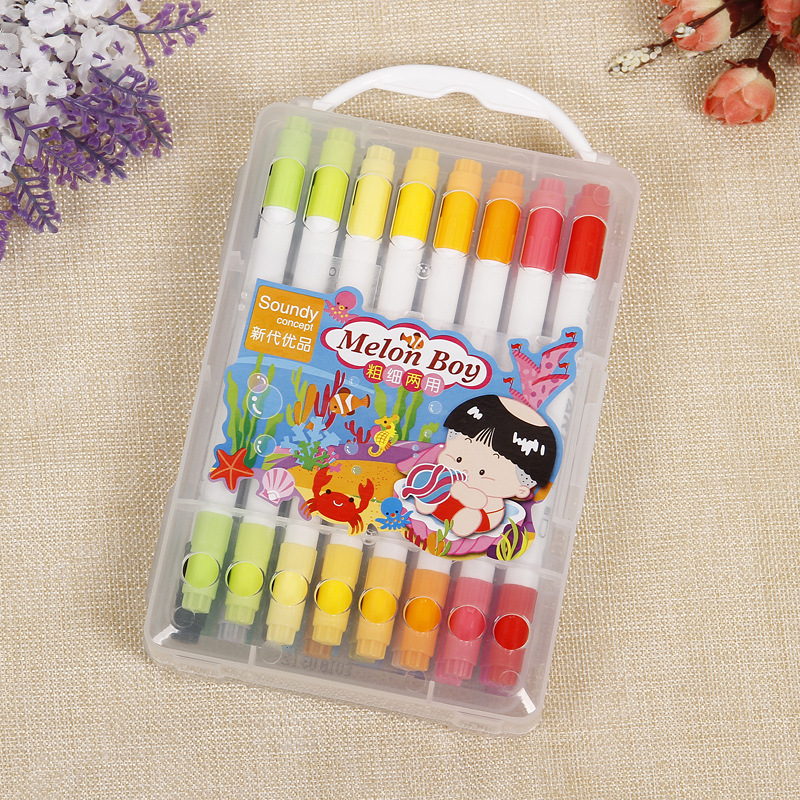 双头简约水彩笔小细头绘画笔24色涂鸦手账标记笔儿童上色盒装彩笔