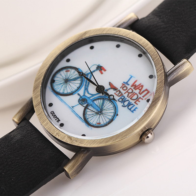 果特GUOTE.GT品牌手表 中性男女款复古自行车皮带石英手表 速卖通