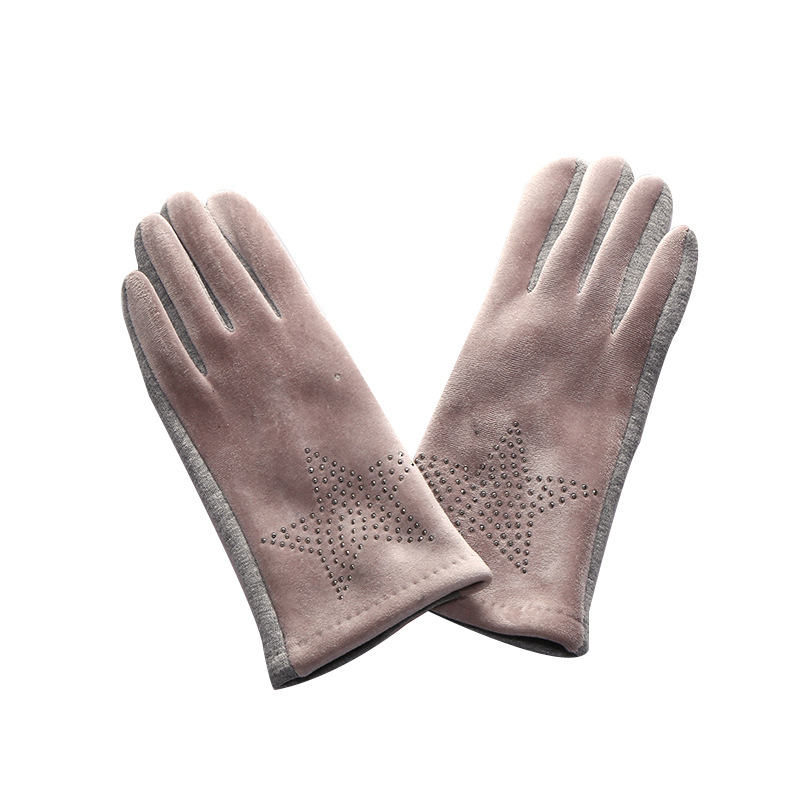 Women's gloves five fingers plus fleece thickened warm non-fleece sweet color cute Korean outdoor riding gloves thumbnail
