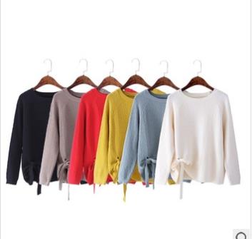 Crew-neck sweater woman loose pullover lace-up top long sleeve sweater woman