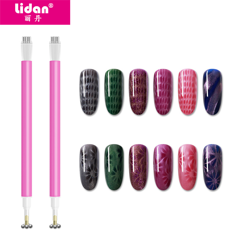 Lidan's new nail art double-headed magnetic pen, plum blossom brush, flower pattern magnetic pen, new nail art tool, cat's eye magnet details Picture