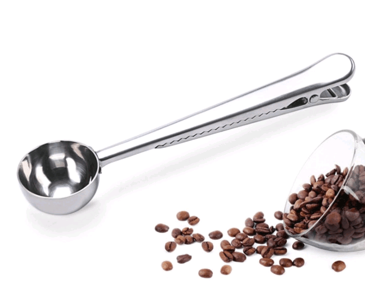 亚马逊热卖 不锈钢量勺带封口夹咖啡量匙奶粉调料勺调味勺雪糕勺