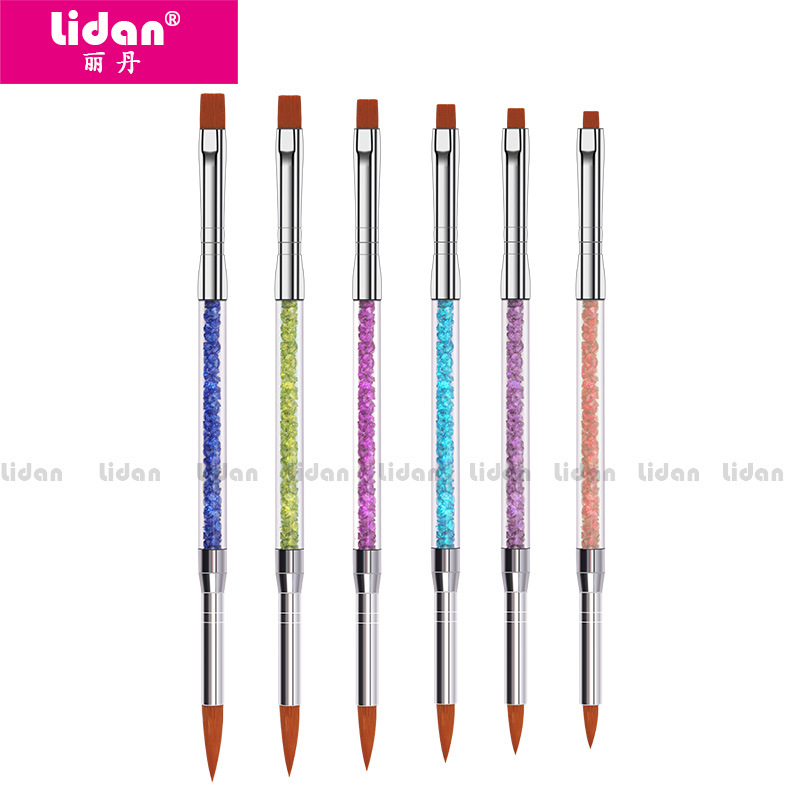 Lidan Nail Art Brush 6-piece set, multi-functional crystal light therapy two-in-one brush, available in 6 colors details Picture