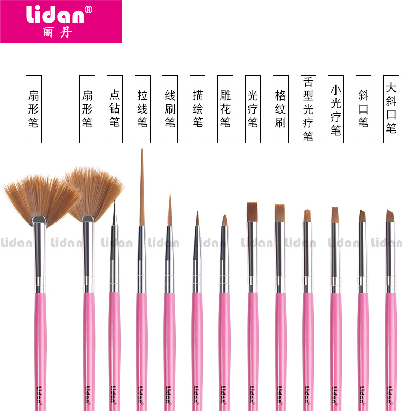 Direct sales of Lidan nail Brush Set, 13-piece powder rod set, nail brush Phototherapy color painting brush set Specification image