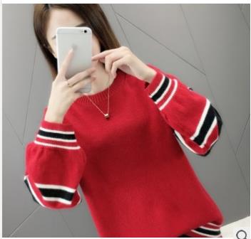 Autumn and winter new women's loose pullover sweater women's coat Fashion striped sweater base shirt