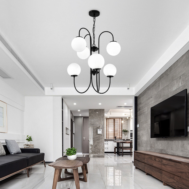 Postmodern minimalist glass chandeliers, Nordic living room, dining room, study, bar counter, barber shop, hotel engineering lights Specification drawing