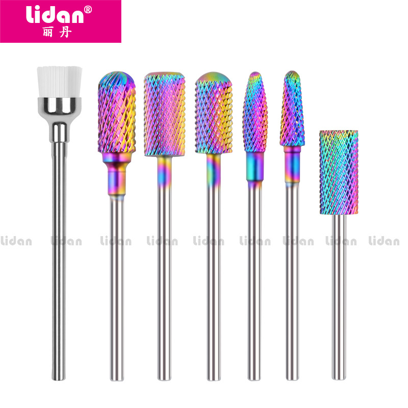 LIDAN Cross-border Nail Tools Tungsten Steel color-coated Grinding Head Set, 7-piece set for grinding, Polishing and dead skin removal Specification image