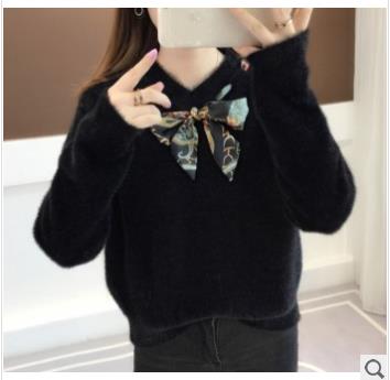 Little fresh sweater lady sweet lazy loose imitation sable pullover sweater long sleeve tide