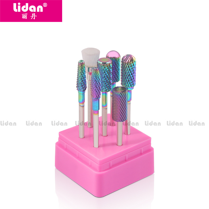 LIDAN Cross-border Nail Tools Tungsten Steel color-coated Grinding Head Set, 7-piece set for grinding, Polishing and dead skin removal details Picture
