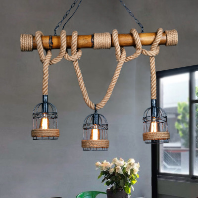 European-style rural decorative lighting Bar and restaurant creative art lighting bamboo rope chandelier