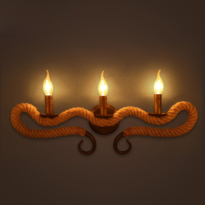 Retro hemp rope wall lamp, Nordic minimalist bedside, corridor and staircase wall lamp, 3-head lamp Specification drawing