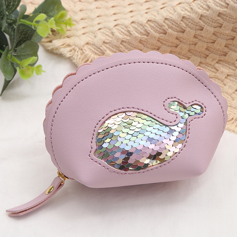 Customized creative whale pattern shell-shaped personalized small wallets with cute cartoon PU coin purps, wholesale from the manufacturer Specification image