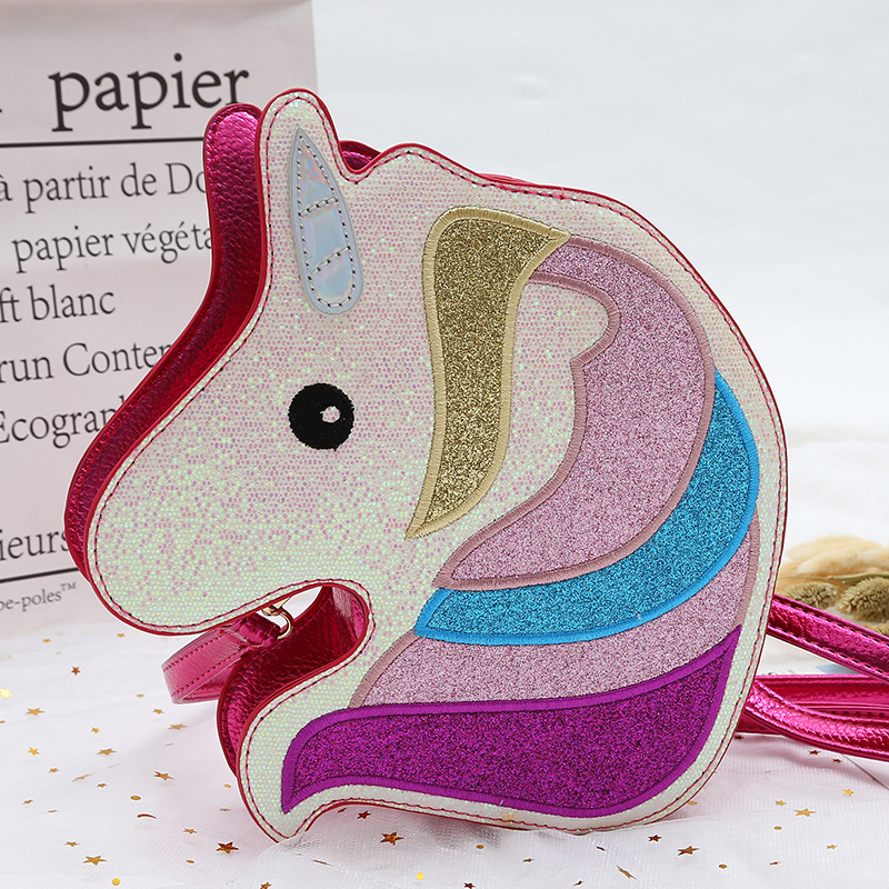 Jinjiduo Cartoon Sweet Unicorn crossbody bag, creative and cute girl key case, zipper short style PU leather Specification image