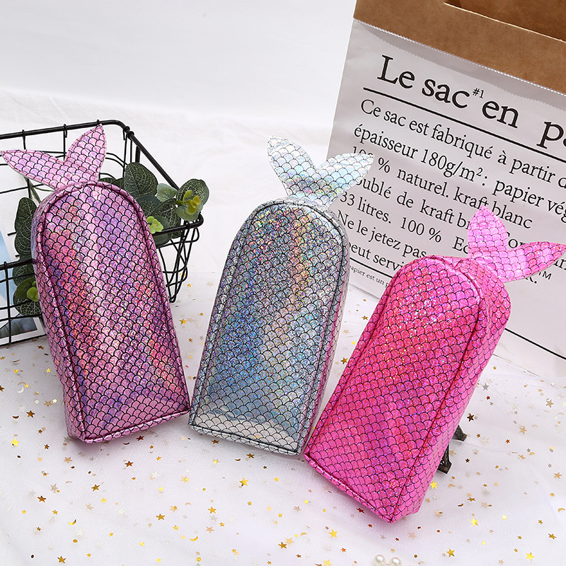 韩版新款创意大容量炫酷鱼尾造型笔袋学生用品文具零钱化妆收纳袋