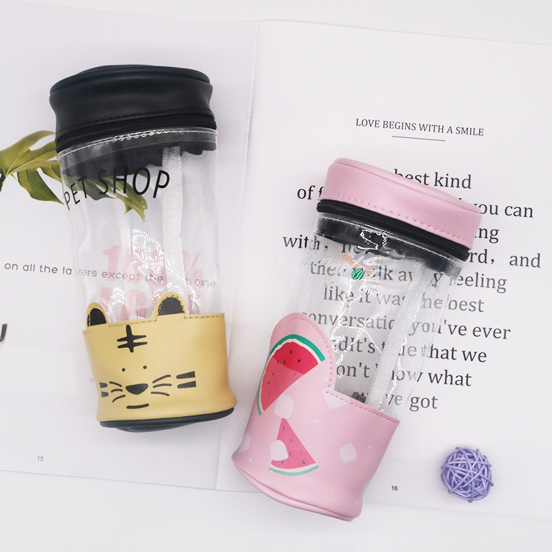 创意造型杯子笔袋大容量高清印花pvc透明化妆袋欧美风格厂家批发图