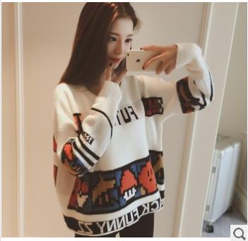 Super Mario Queen Rhythm Sports style cartoon pattern casual loose knit sweater