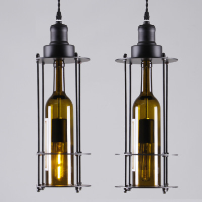 Retro American wine bottle lamp, loft industrial style dining chandelier, creative and personalized glass wine bottle chandelier Specification drawing
