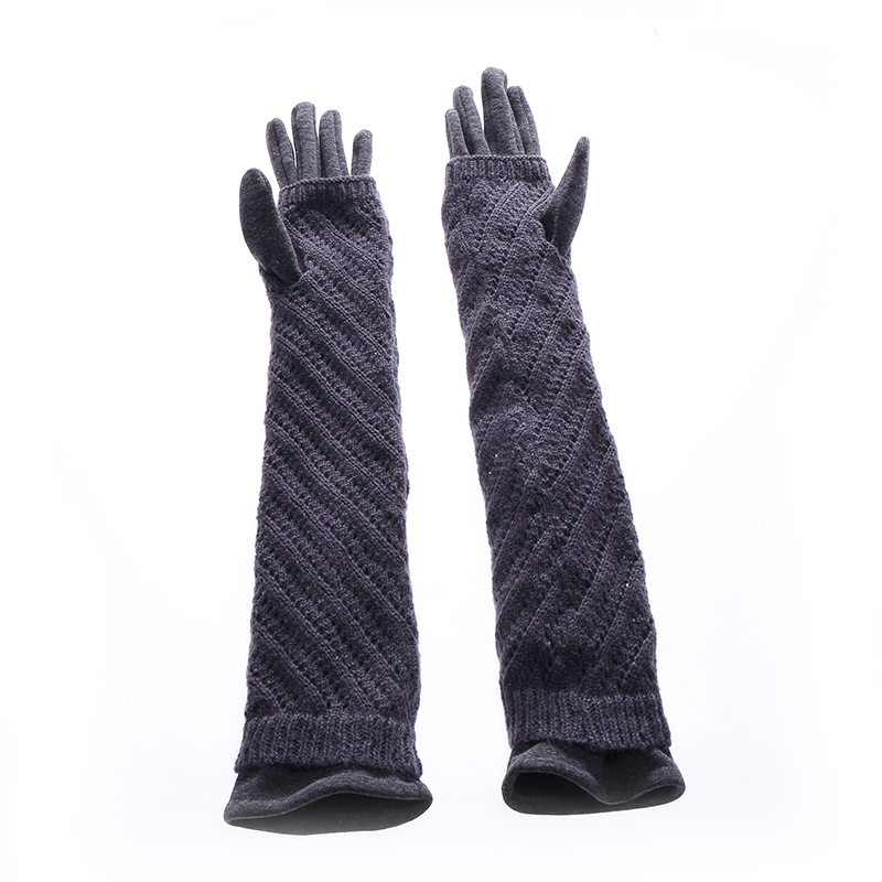 New gloves winter 50 cm non-fleece long thread set women's single knitting dual use color matching outdoor gloves thumbnail