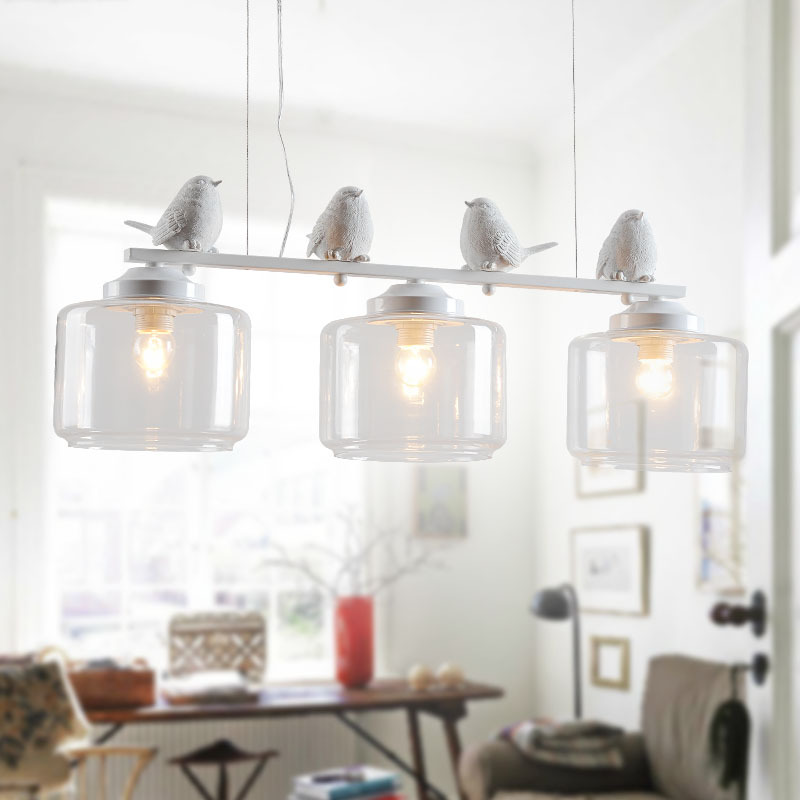 Modern and simple dining room, bedroom, study, American-style personalized bar counter, 3 bird-shaped resin glass chandelier full figure