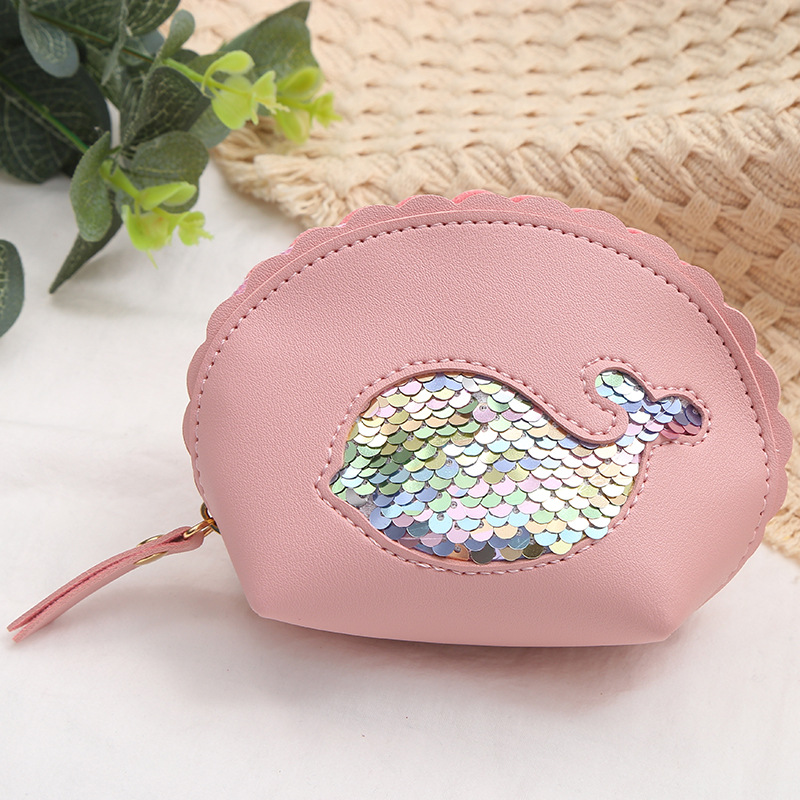Customized creative whale pattern shell-shaped personalized small wallets with cute cartoon PU coin purps, wholesale from the manufacturer details Picture